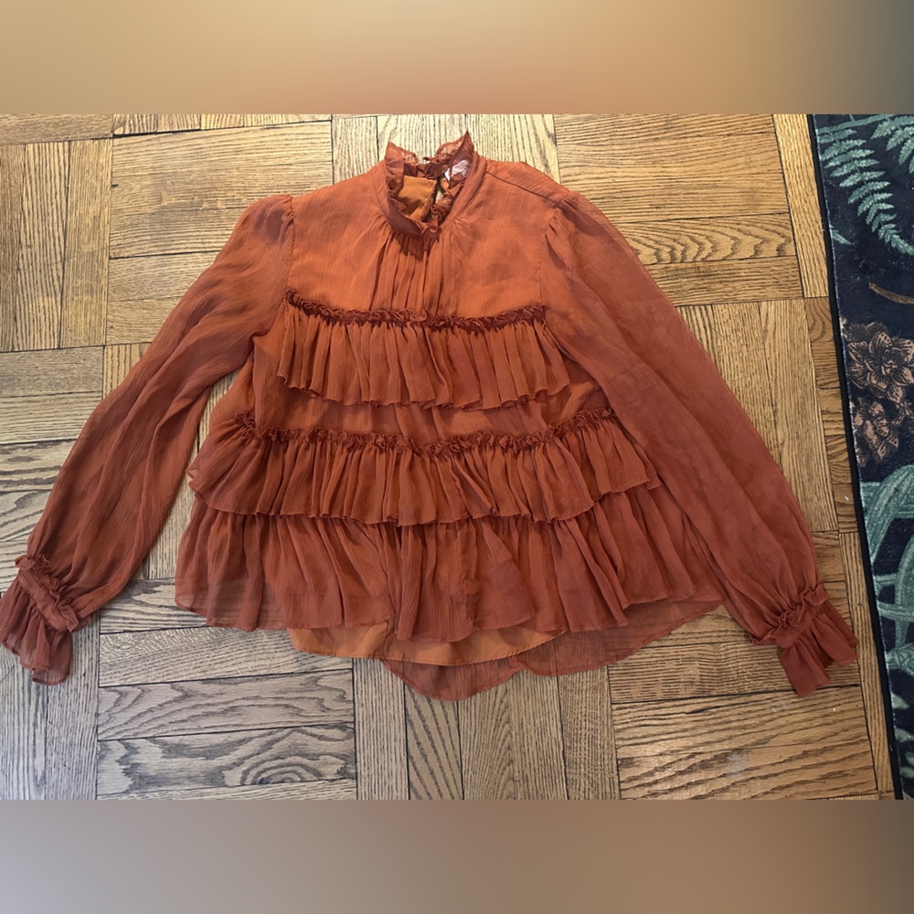 Adam Lippes Orange Tiered Ruffle Top Size 2 - Picture 5 of 9